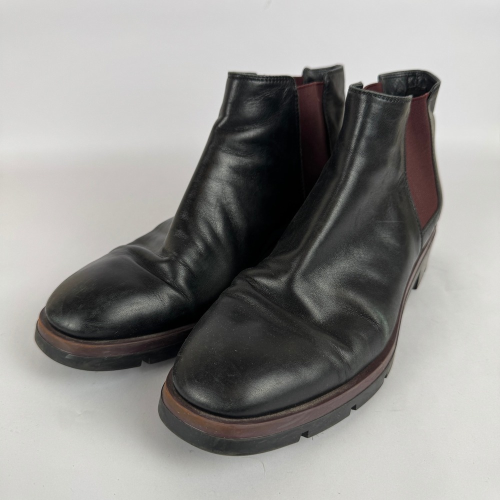 Tods Ankle Chelsea Boots Womens‎ 4 Black Preowned Leather Pull On Block Heels